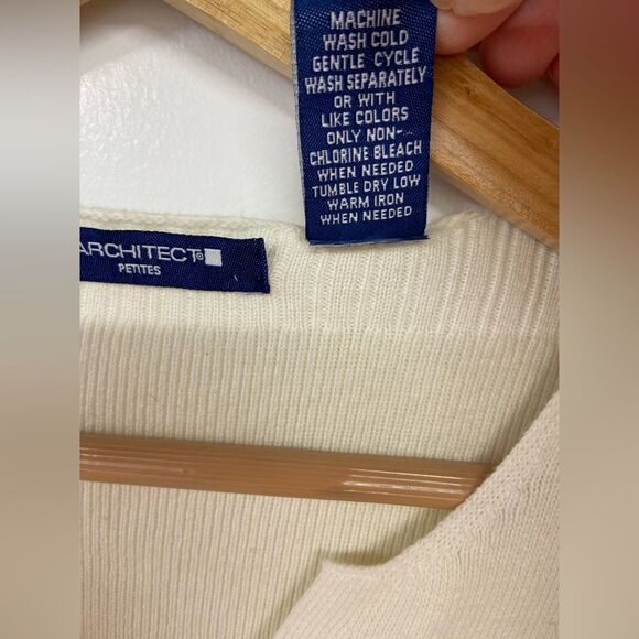 Vintage Architect 100% Cotton Button Front Ivory Cardigan Petite Medium - Picture 3 of 4